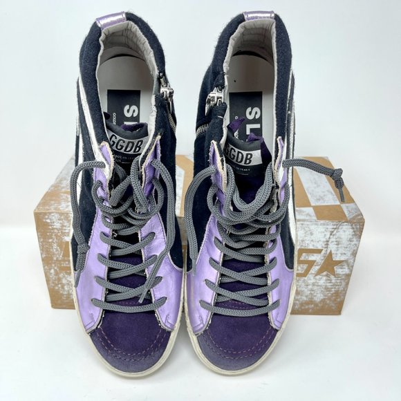 Golden Goose High Top SLIDE Sneakers Grape Textile Suede Size 38 US 8 - Picture 7 of 9